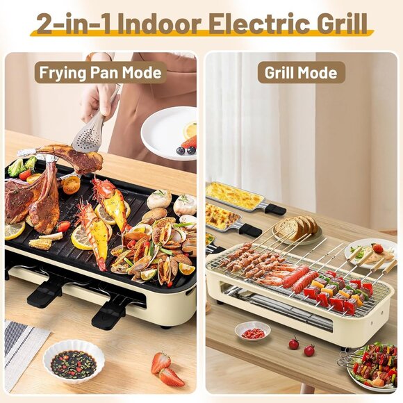 Electric Indoor Grill,2 in 1 Indoor Grill Non-stick 1500W - Picture 3 of 9
